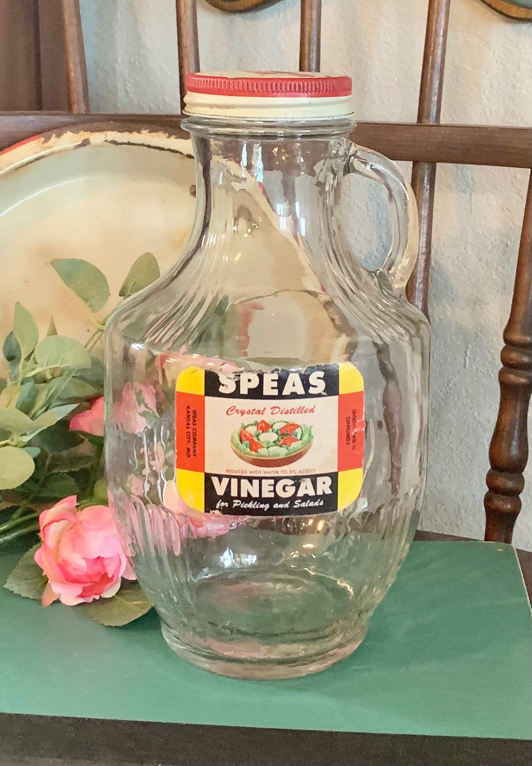 Vintage Speas Vinegar Jar Glass Handled Farmhouse Kitchen Etsy