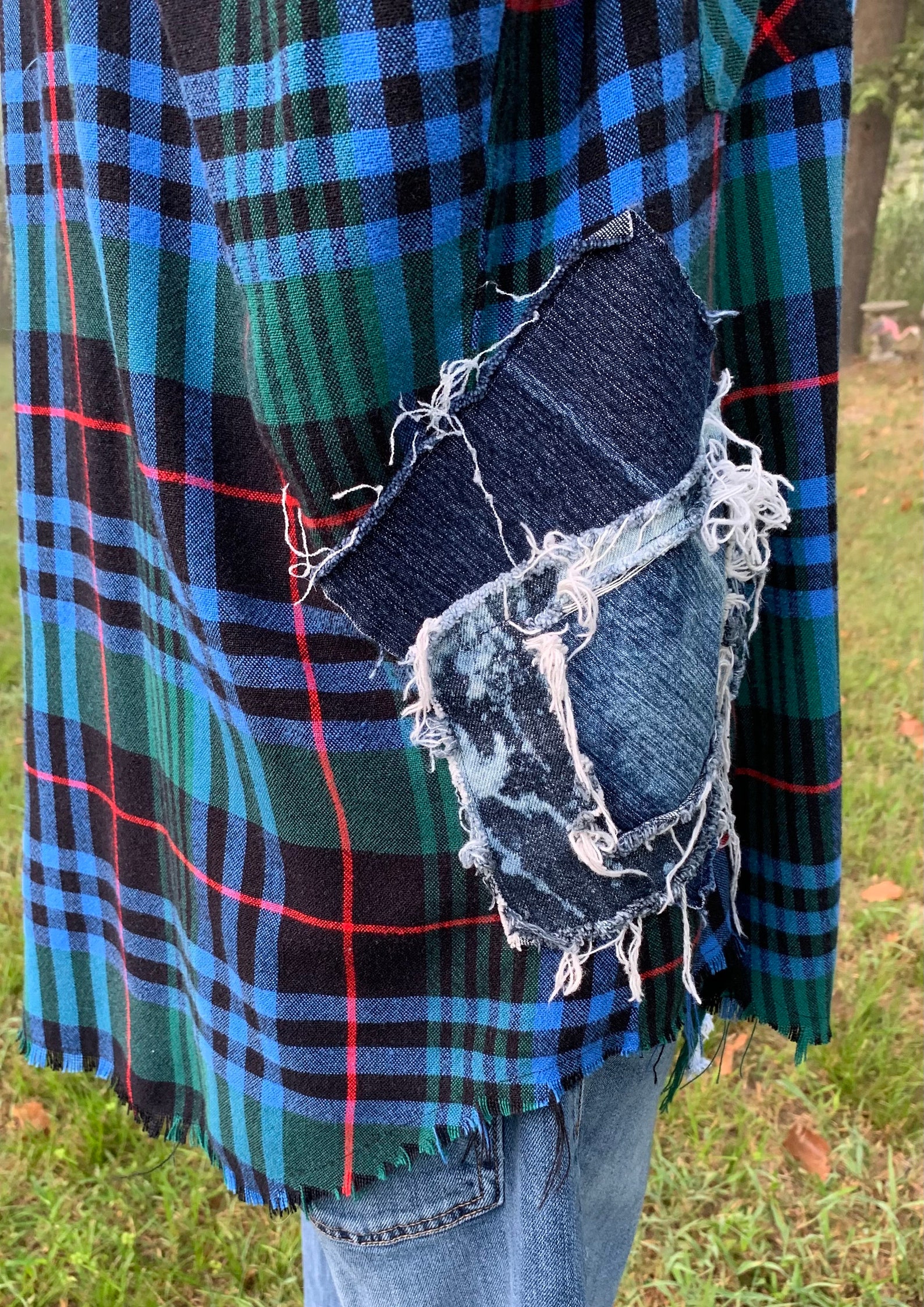 Upcycled MEDIUM Refashioned Flannel and Denim Jacket Trending Etsy