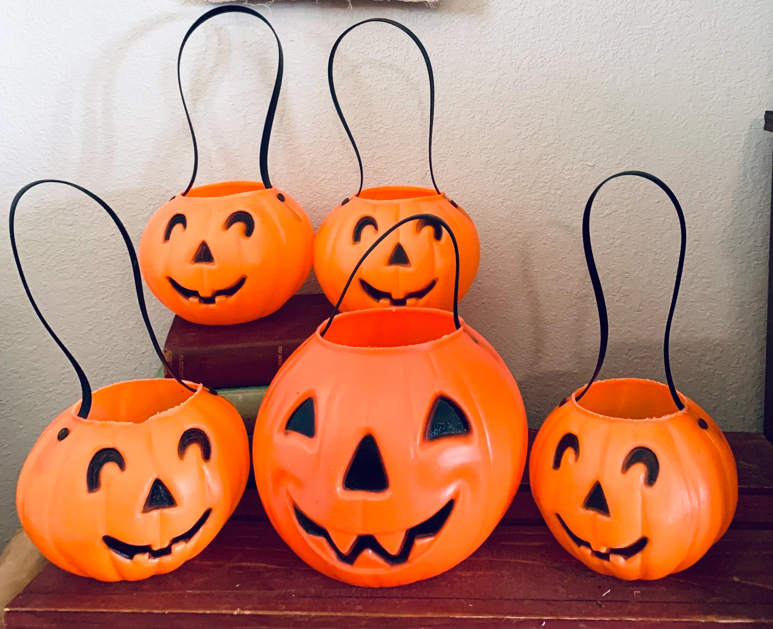 1 Vintage Halloween Pumpkin Pail Blow Mold Trick or Treat Halloween ...