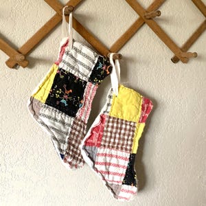 Vintage Quilt Set of 2 Small Vintage Quilt Christmas Stockings Christmas Peg Rail/Gift Giving/Friendship-Hostess Gift Cutter Quilt Stockings