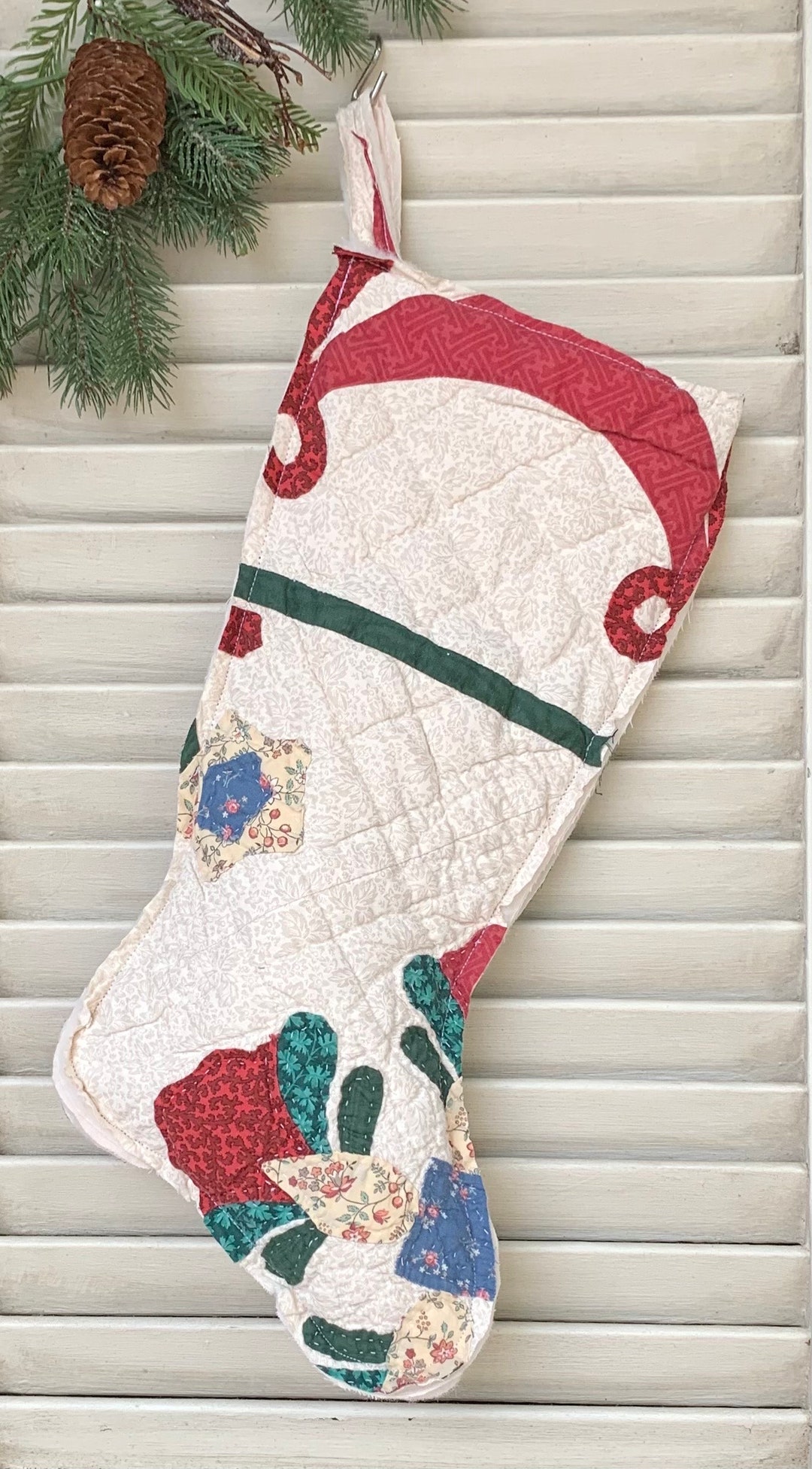 Rustic Primitive Style Vintage Quilt Christmas Stocking Etsy