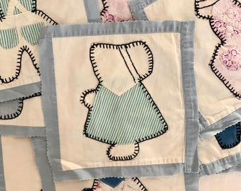 1 Vintage Quilt Block Piece Sunbonnet Sue or Overall Sam U-Pick Listing For DIY Crafting Ephemera Journaling Sewing