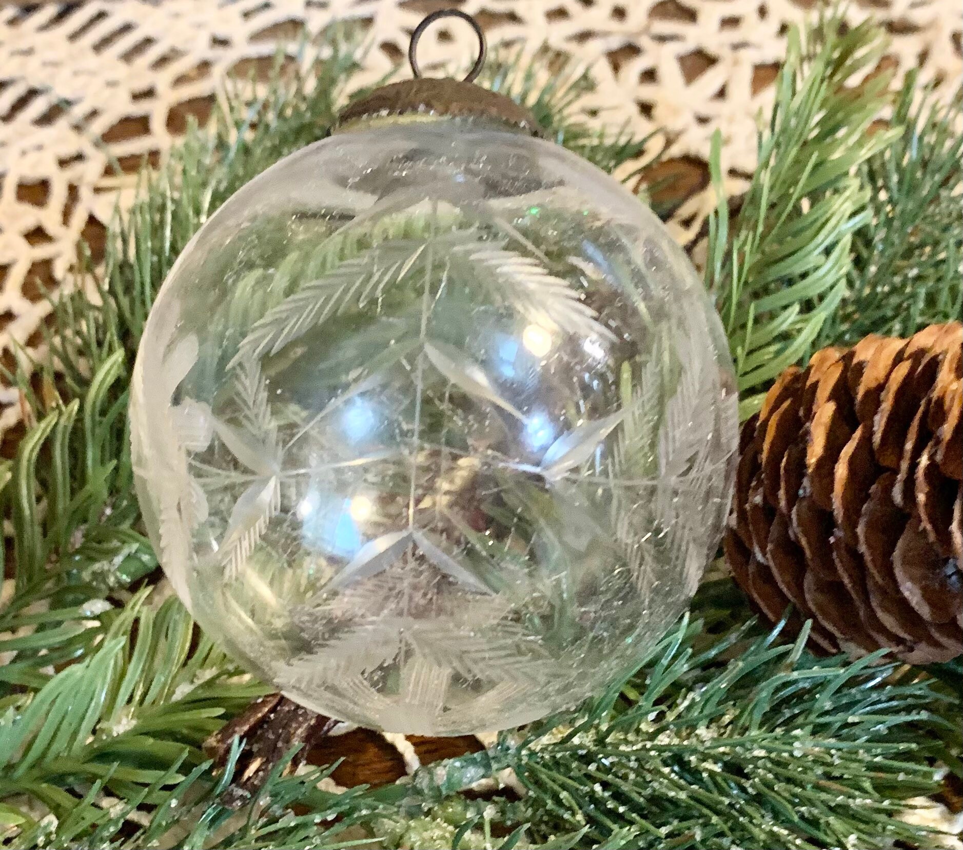 Vintage Kugel Etched Clear Glass Christmas Ornament Vintage Etsy
