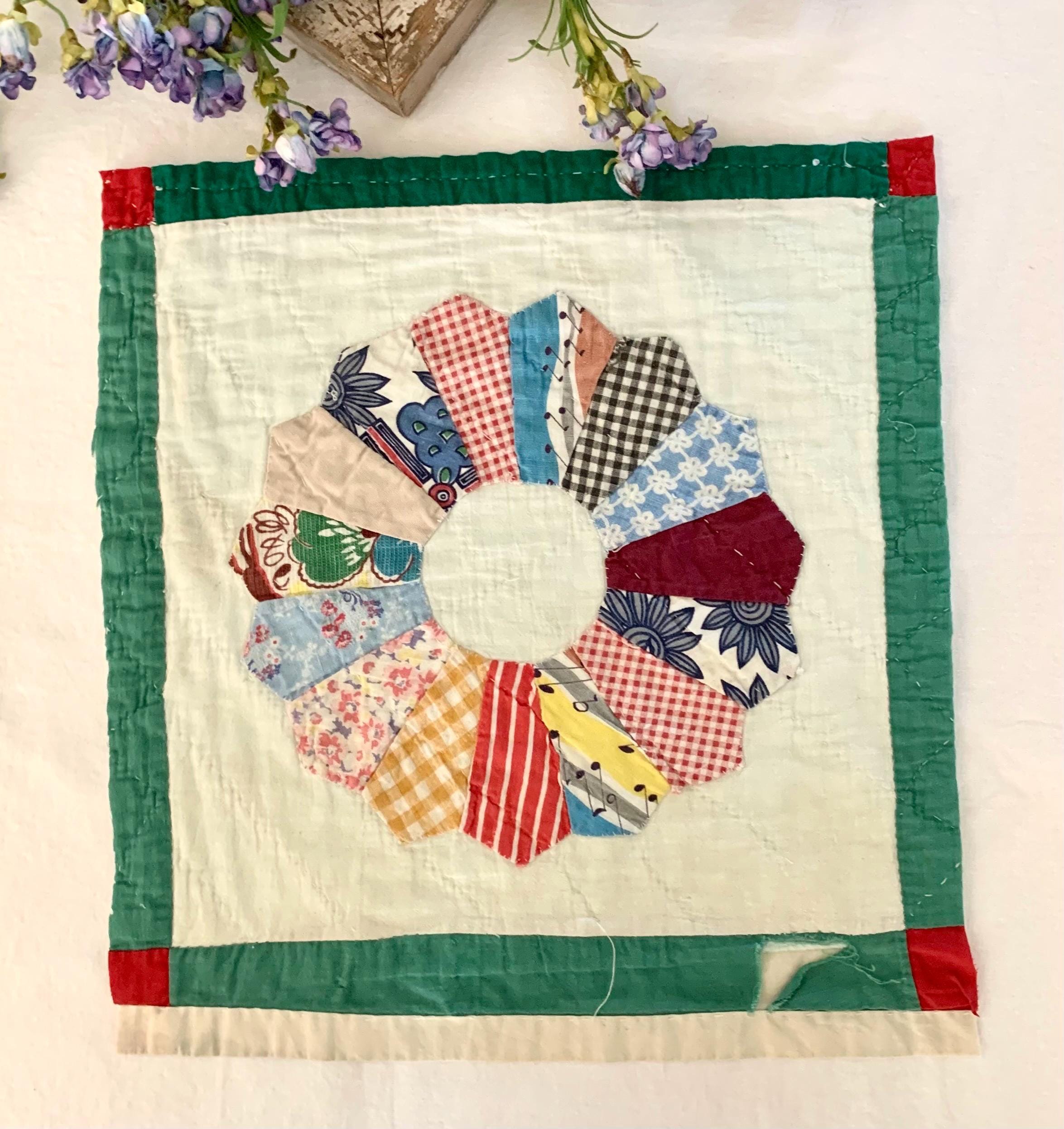 キルト@断捨離中出品 Vintage Quilt Piece Hand Stitched Circle Quilt
