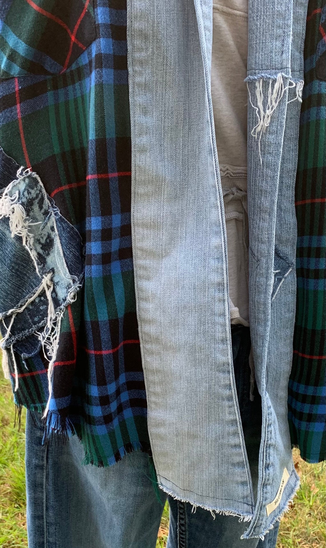 Upcycled MEDIUM Refashioned Flannel and Denim Jacket Trending Etsy