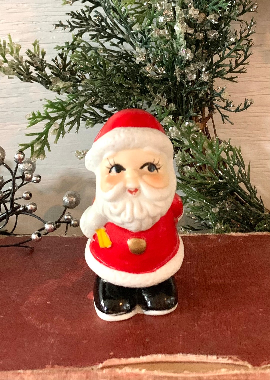 Vintage Christmas Vintage Santa Candle Holder Porcelain Santa Farmhouse Christmas 3 3/4