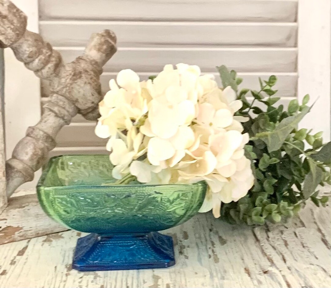 Vintage Carnival Glass Blue/green Candy Dish Trinket Dish Cottagecore