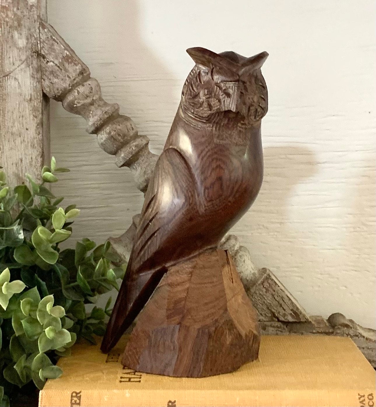 Vintage Wooden Owl Solid Wood Fall Halloween Farmhouse Country Living Decor Creepy Harvest Spooky Au