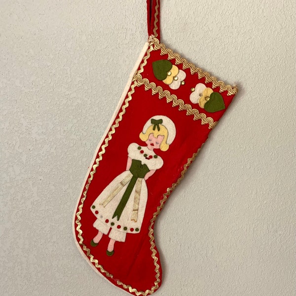 Vintage Christmas Vintage Felt Christmas Stocking Handmade Cottagecore American Farmhouse Country Living Holiday Mantle Decor Handmade