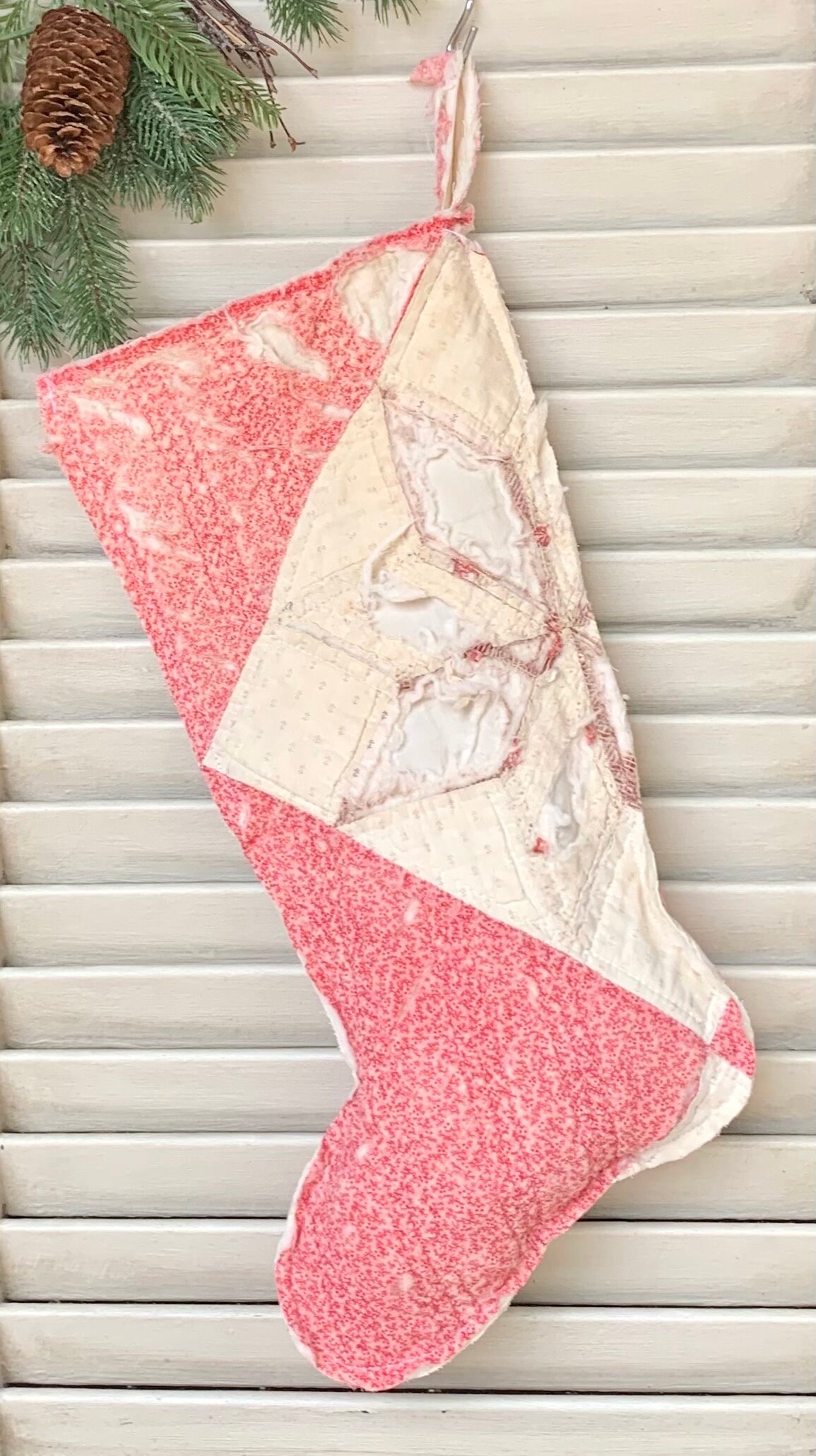 Rustic Primitive Style Vintage Quilt Christmas Stocking Etsy
