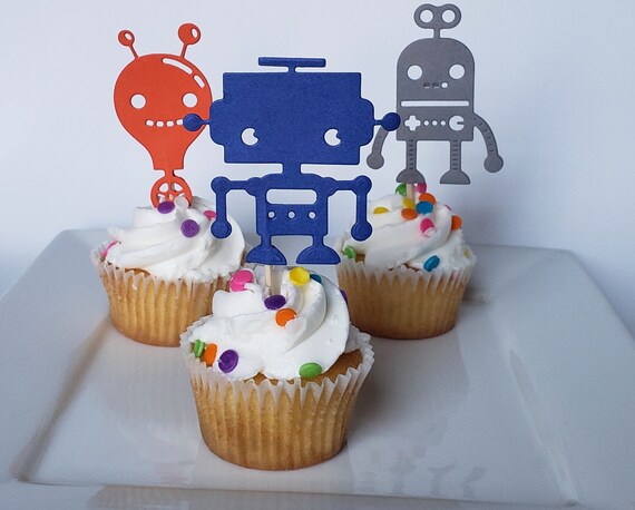 Robot cupcake toppers/robot toppers/robot birthday/robot | Etsy