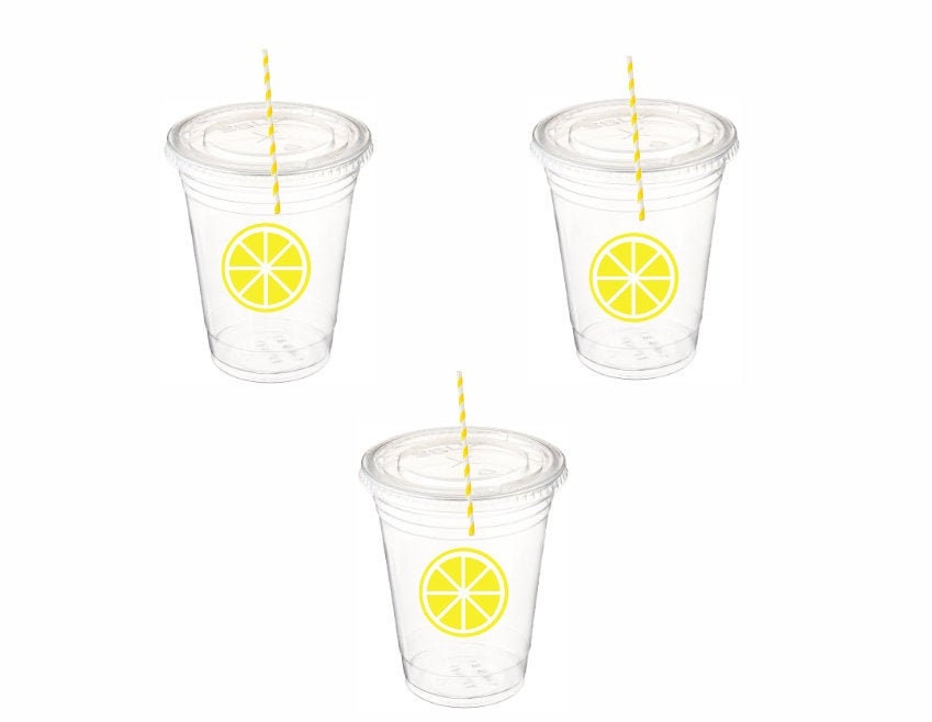 Disposable Lemon party cups with lids and straws/lemonade Etsy