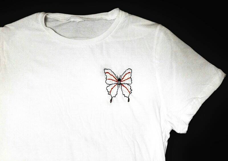 White Embroidered Butterfly T-shirt 