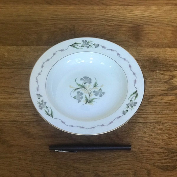 Rosenthal Fantasia Rim Soup Bowl Winifred Shape Continental White Body Floral Print Gray Green Yellow Gold Trim White Body Made in Germany