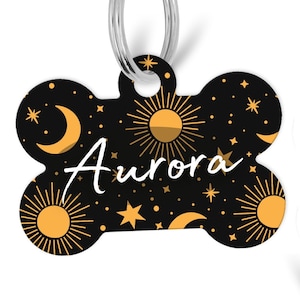 Stars and Moon Pet Tag, Custom Pet Tag, Gold Stars and Moon Pet Tag for Dog Tag, Dog Collar Tag, Cat Pet Tag Circle, Dog Pet Tag,