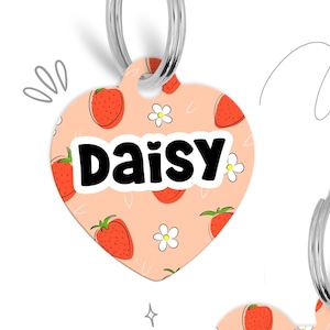 Strawberry Pet Id Tag, Personalized Pet Tags, QR Code Pet Tag, Custom Pet Tags for Dog and Cat, Fruit Tags, Berry Pet Tags, Double sided tag