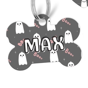 Ghost Pet Id Tag, Personalized Custom Optional QR Code Tag, Halloween Pet Tags, Spooky Tags, Kawaii Ghosts Pet Merch, Pet Accessories