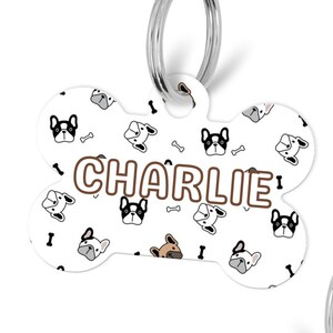 Pet Id Tag Frenchie Print, Personalized Dog Tags, QR Code Pet Tag, French Bulldog Pet Tag, Personalized Pet Tags, Double Sided Pet Tag