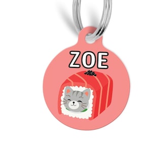 Pet Id Tag Sushi Cat Personalized Custom Round Tag, Heart, Round