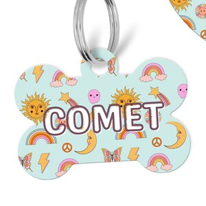 Butterfly Rainbow Peace Pet ID Tag, Double Sided Dog Tag for Dog, ID Tag Sun and Moon, Custom Pet Tag, 90s Dog Tag, Personalized Pet Tag,