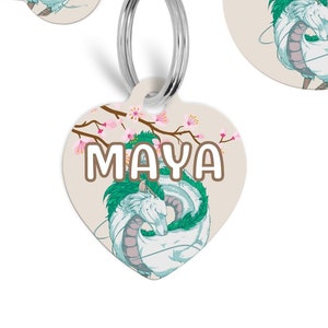 Personalized Water Dragon Anime Pet Tag Custom QR Code Wish Bone Round Double Sided Pet Tags Dragon Anime Inspired
