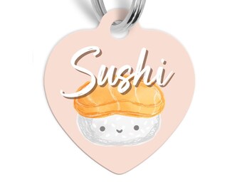 Double Sided Sushi Tag, Sushi Pet ID Tag, Dog ID Tag Blue, Bone Shaped Dog Tag, Blue Dog Tag, Fish Dog Tag, Sushi Dog Tag for Dog Collar Tag