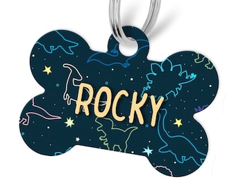 Pet ID Tag, Double Sided Dog Tag for Dog, ID Tag Dino, Custom Pet Tag, Dinosaur Dog Tag, Personalized Pet Tag, Over the Collar Tag