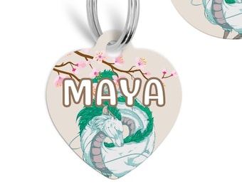 Personalized Water Dragon Anime Pet Tag Custom QR Code Wish Bone Round Double Sided Pet Tags Dragon Anime Inspired
