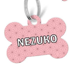 Pet Id Tag Demon, Personalized Custom Pet Tag, QR Code Pet Tag, Slayer Pink Anime, Demon Sister, Double Sided Dog Tag, Cute Dog Tag, Cat Tag