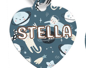 Space Cat Pet Tag, Custom Pet Tag, Hand Stamped, Pet Accessories, Cat Gifts, Pet Collar Tag, Cat Pet Tag, Pet Tag, Personalized Cat Tag