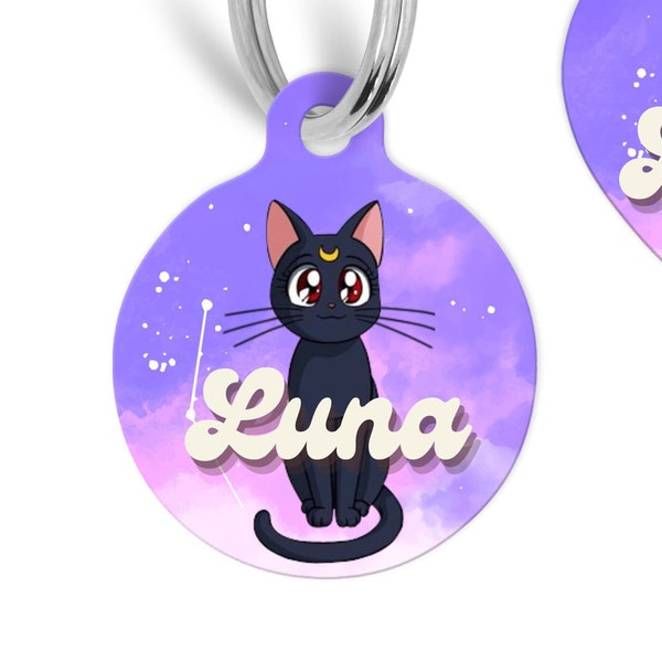 Black Moon Cat Pet Tag Personalized Custom QR Code Smart Tags Luna Pet Tag Gifts for Cats Gifts for Dogs Gifts for Puppies