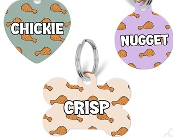 Drumstick Pet Tag, Cute Chicken Pet ID Tags, Chicken Nugget Pet Tags, Scannable QR Pet Tags, Gifts for Cats and Dogs, Funny Pet tag