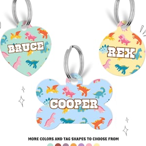 Dinosaur Dog Tag, Personalized Custom QR Code, Colorful Dog Tag, Heart Tag, Dinosaur Pet ID Tag, Double Sided Pet Tag, Dog Tag, Cat Tag