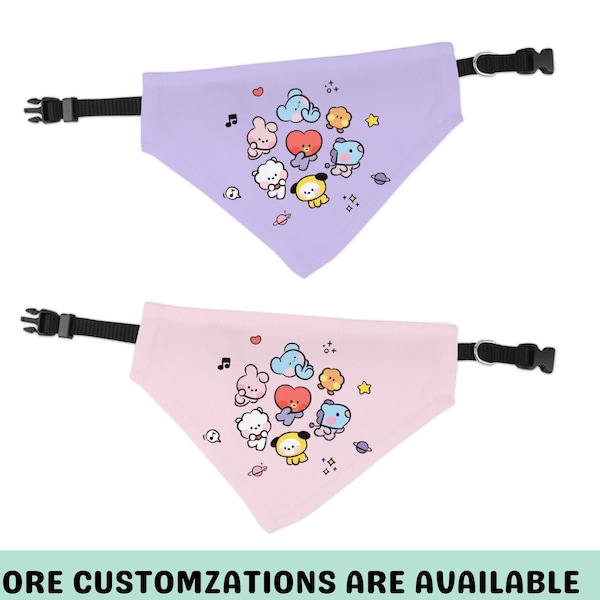 Personalized BT21 Inspired Pet Bandana, Bts Inspired Bandana, Gifts for dogs, Gifts for cats, Over the Collar Bandana, Cute Dog Bandana