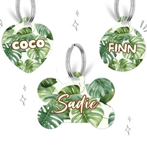Monstera Leaves Floral Pet ID Tag, Double Sided Dog Tag for Dog, ID Tag, Custom Pet Tag, Tag, Personalized Pet Tag Tropical, Gifts for dogs