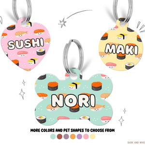 Sushi Pet ID Tag, Double Sided Dog Tag, Dog ID Tag Blue, Bone Shaped Dog Tag, Metal Dog Tag, Fish Dog Tag, Sushi Dog Tag for Dog Collar Tag