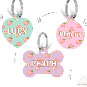Peaches Print Dog Tag, Personalized Dog Tag, Custom Dog Tag, Double Sided Dog Tag, Peach Dog Tag, Peach Print Pet Tag, Cute Dog Tag
