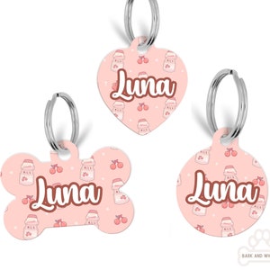 Yakult Print Dog Tag, Personalized Dog Tag, Custom Dog Tag, Double Sided Dog Tag, Peach Dog Tag, Leopard Print Pet Tag, Cute Dog Tag, Yogurt