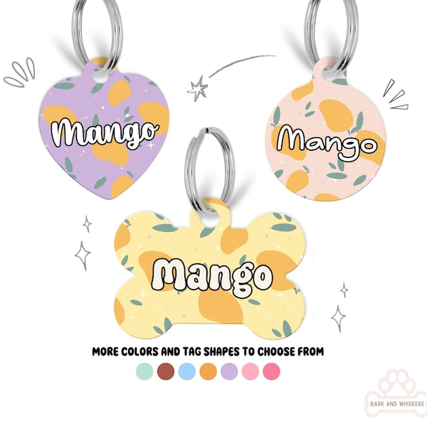 Mango Print Dog Tag, Personalized Dog Tag, Custom Dog Tag, Double Sided Dog Tag, Fruit Dog Tag, Mango Fruit Print Pet Tag, Cute Dog Tag