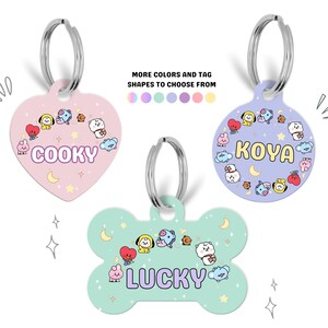 Handmade BT21 Inspired Pet Tag Custom QR Code Wish Bone Round Cat Tags Double Sided Pet Tags Gifts for Dogs Cat Gifts Korean