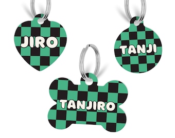 Checkered Pet ID Tag, Custom Dog Tag, Anime Inspired