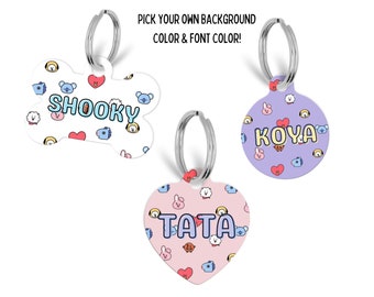 Personalized BT21 Inspired Pet Tag Custom QR Code Wish Bone Round Ghibli Double Sided Pet Tags