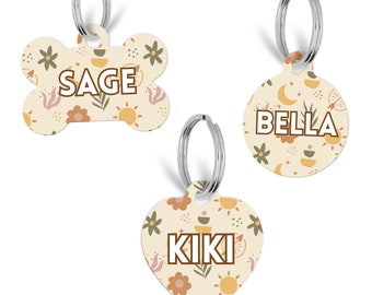 Cute Boho Floral Pet Id Tag, Scannable QR Pet Tag, Custom Pet ID Tag, Double Sided Dog Tag, Custom Pet Tag, Tag, Personalized Pet Tag