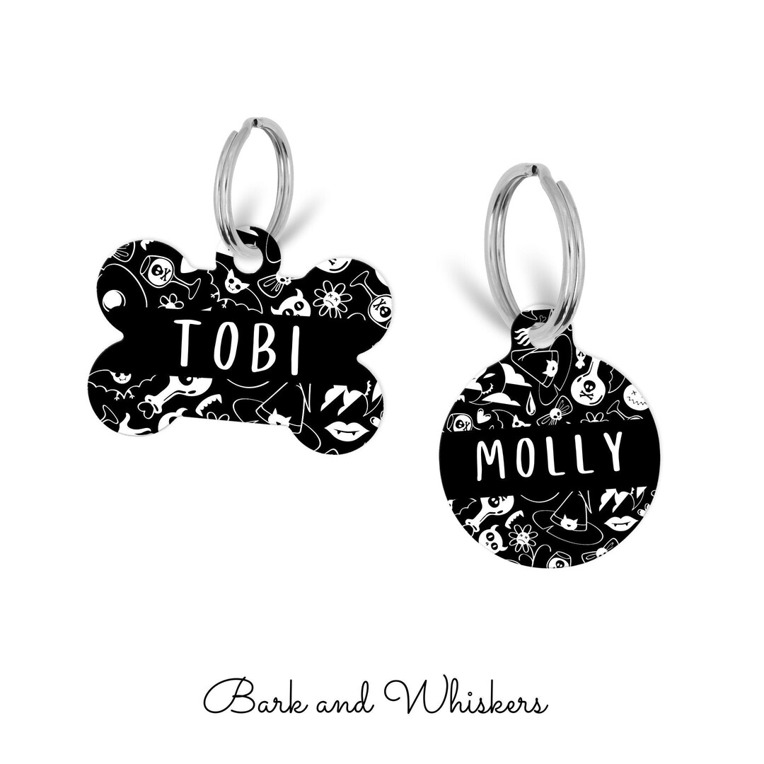 Bat Pet Id Tag, Spooky Personalized Custom QR Code Tag, Halloween Pet