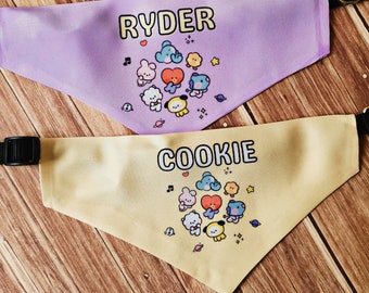 Personalized BT21 Inspired Pet Bandana, Bts Inspired Bandana, Gifts for dogs, Gifts for cats, Over the Collar Bandana, Cute Dog Bandana