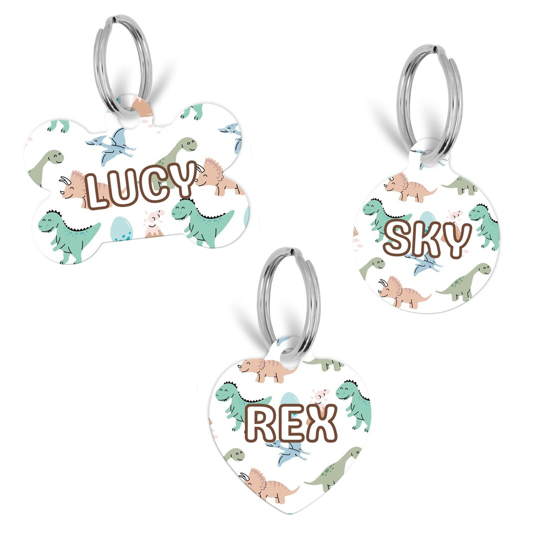 Dino Pet ID Tag, Double Sided Dog Tag for Dog, ID Tag Dino, Custom Pet ...