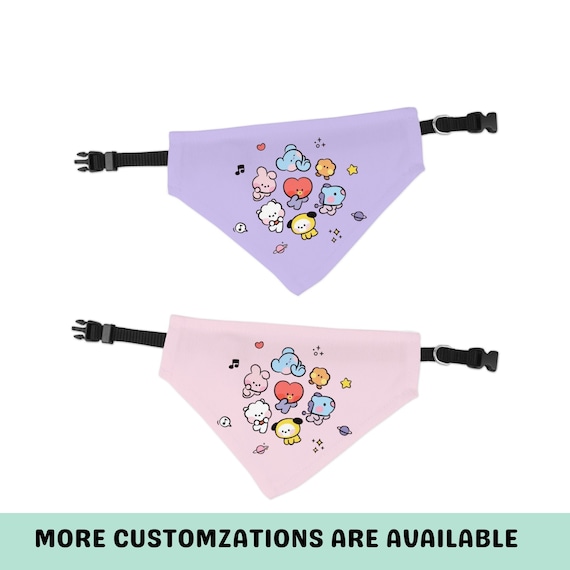 Personalized BT21 Inspired Pet Bandana, Bts Inspired Bandana, Gifts for dogs, Gifts for cats, Over the Collar Bandana, Cute Dog Bandana