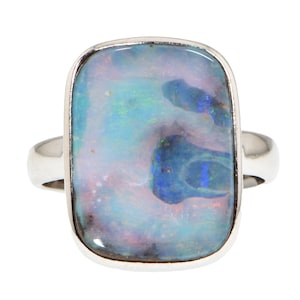 Ring, Sterling Silver, Pink Australian Boulder Opal US7, Ladies Unisex Jewelry / Jewellery, Valentines Day Gift