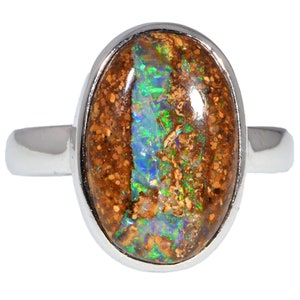 Ring, Sterling Silver, Green Pipe Australian Boulder Opal US8, Ladies Unisex Jewelry / Jewellery, For her, Valentines Day Gift