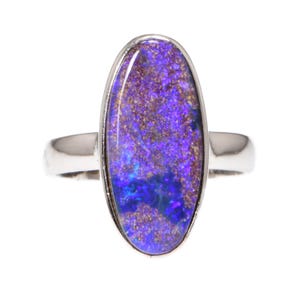 Natural Australian Boulder Opal Ring US7 Sterling Silver Natural